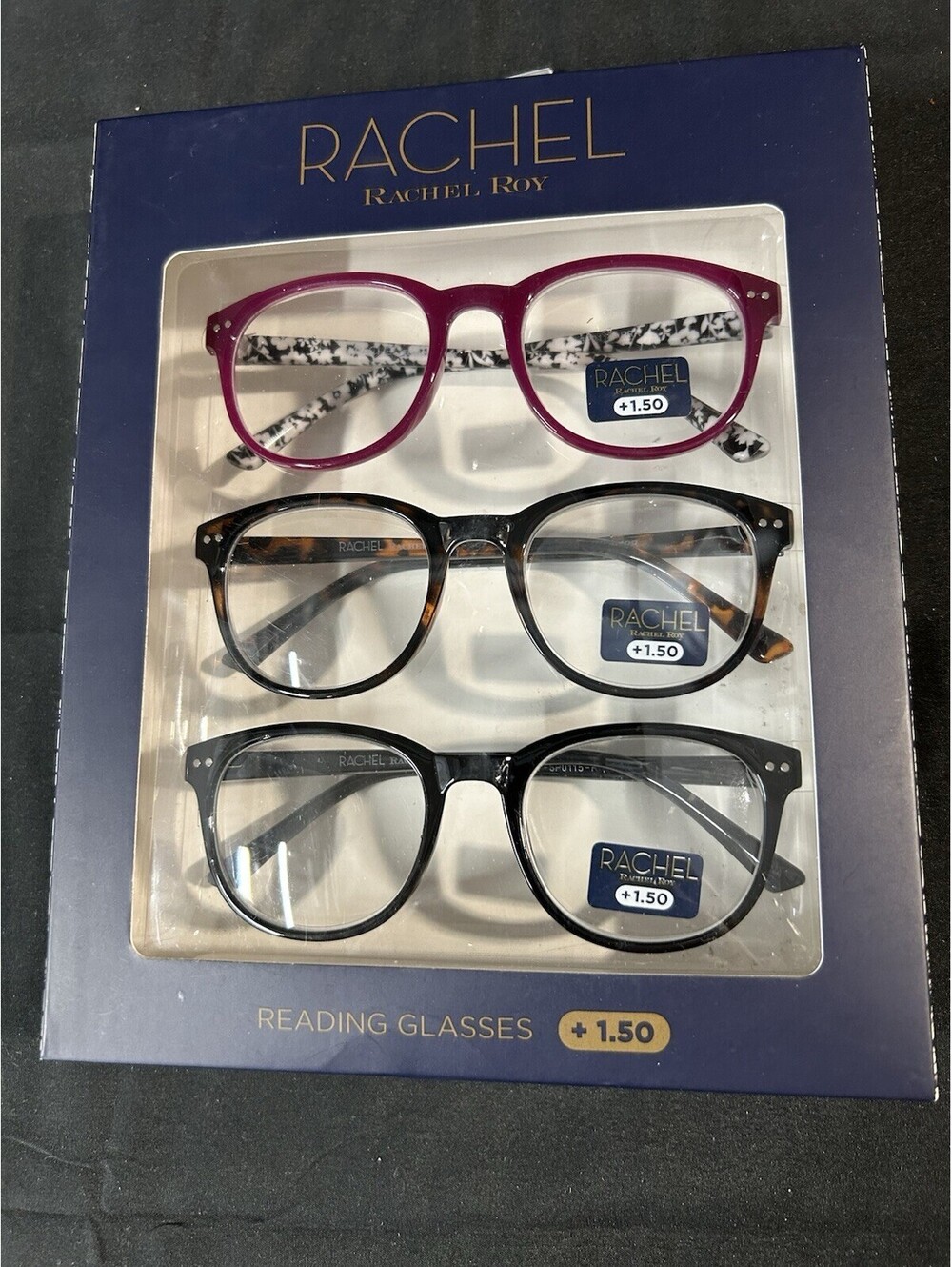 RACHEL ROY Reading Glasses +1.50        3 Piece Set NIB Different Colored Frames